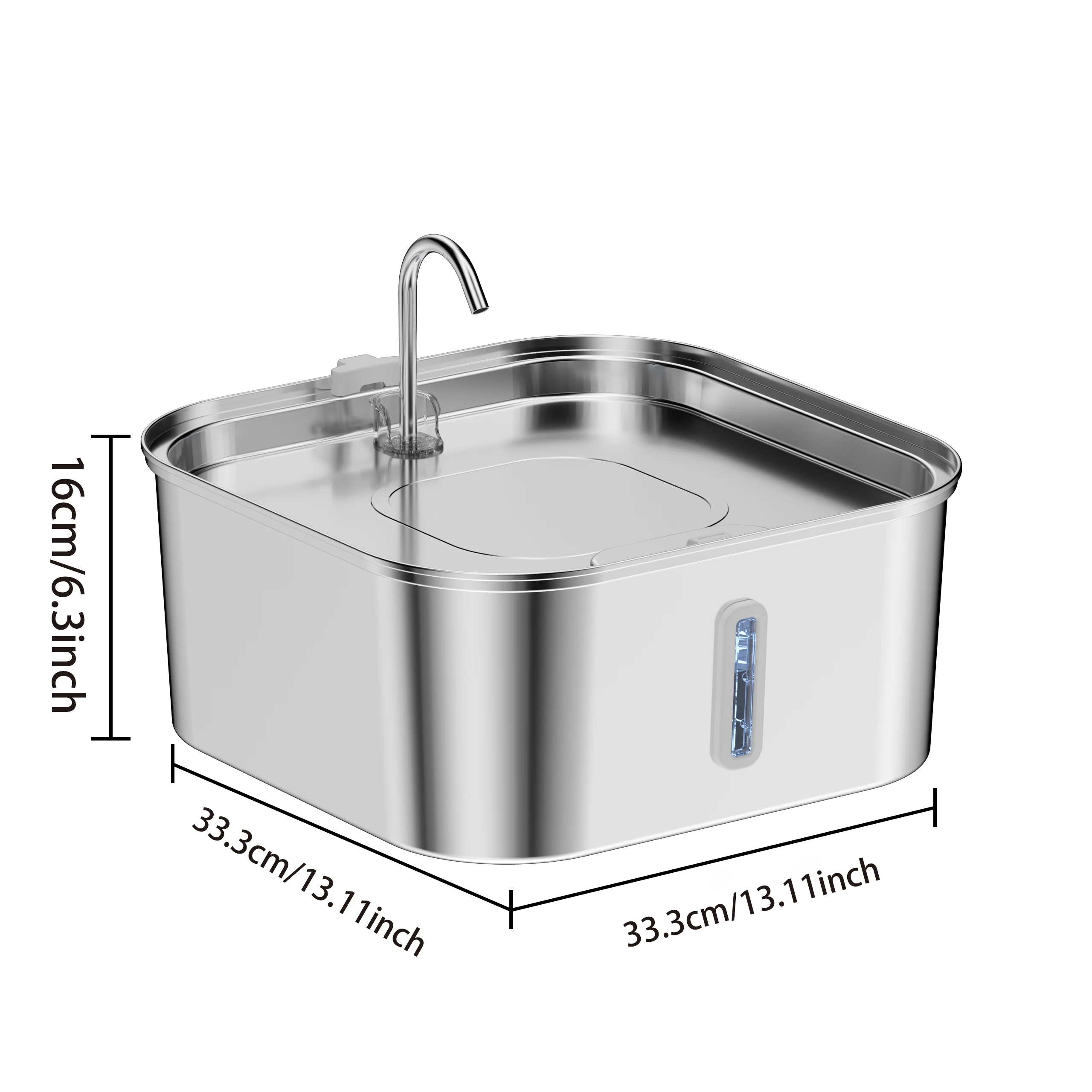 14L/7L Automatic Dog Water Fountain Stainless Steel Cat Pet Fountain with Window Silent Cat Dog Water Feeder( No 5V 1A Plug