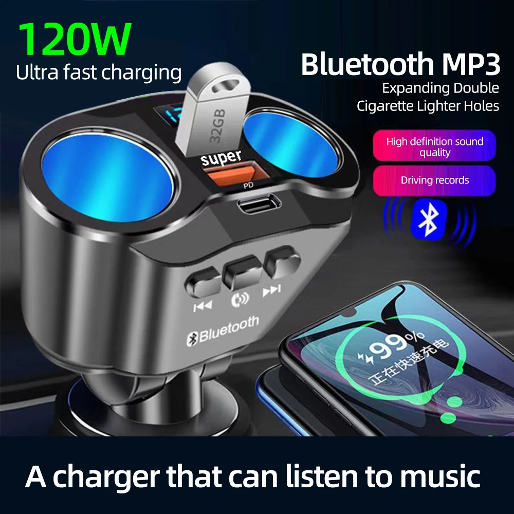 Car Cigarette Lighter Socket Splitter Charger PD QC3.0 Fast Charger Dual USB 4.8A Digital Display Power Adapter For All Phone