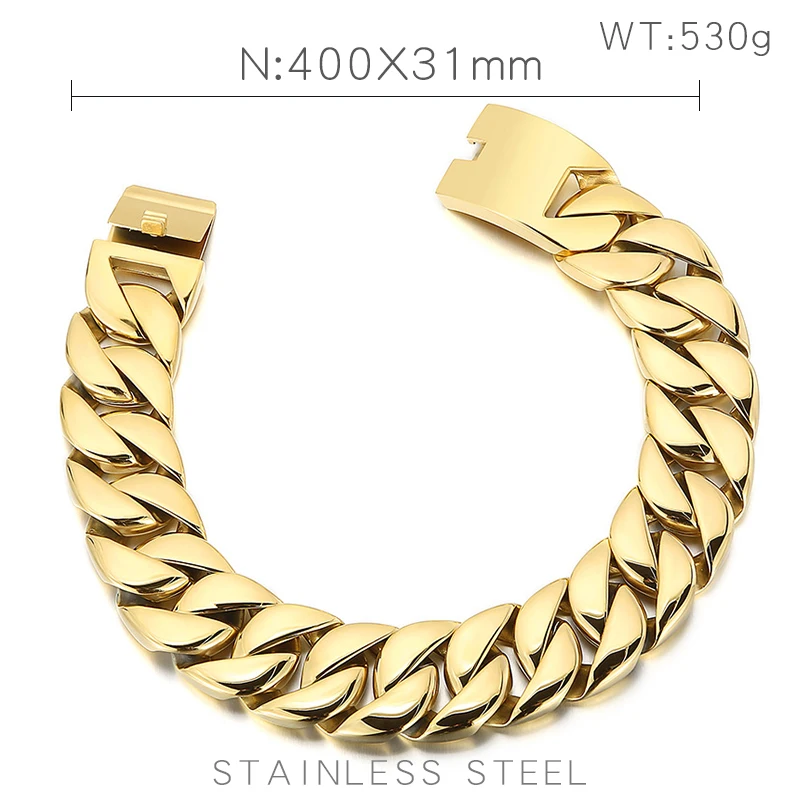 Kalen 20mm/31mm Punk Men's Women's Stainless Steel Necklace Heavy Larger Necklace Curb Cuban Chain Choker Jewelry 40/42cm Length