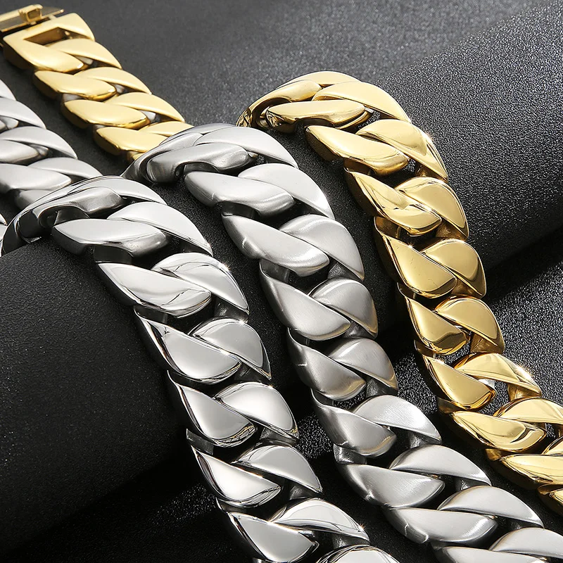 Kalen 20mm/31mm Punk Men's Women's Stainless Steel Necklace Heavy Larger Necklace Curb Cuban Chain Choker Jewelry 40/42cm Length