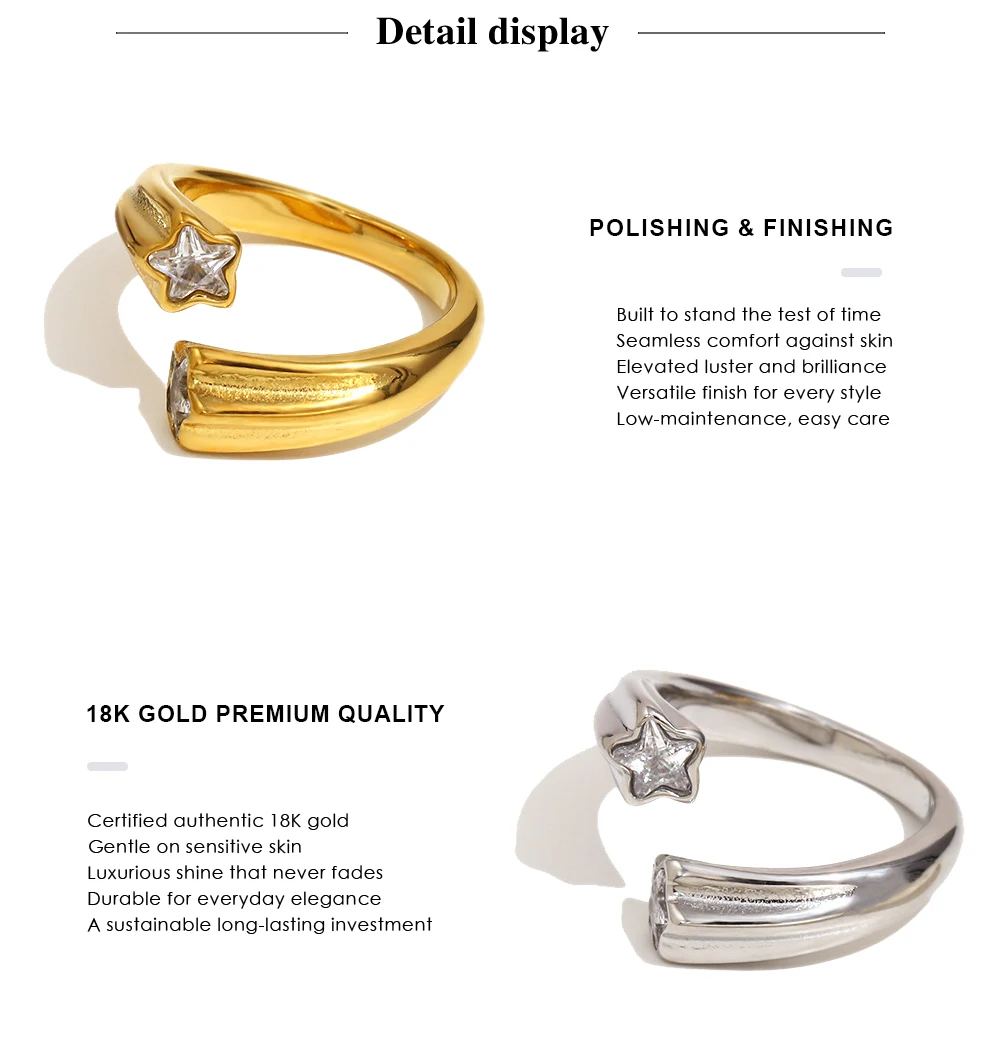 MamacitaSlay Creative 316L Stainless Steel Star Zircon Open End Ring Party Waterproof Jewelry Women's Ring High Quality Gift