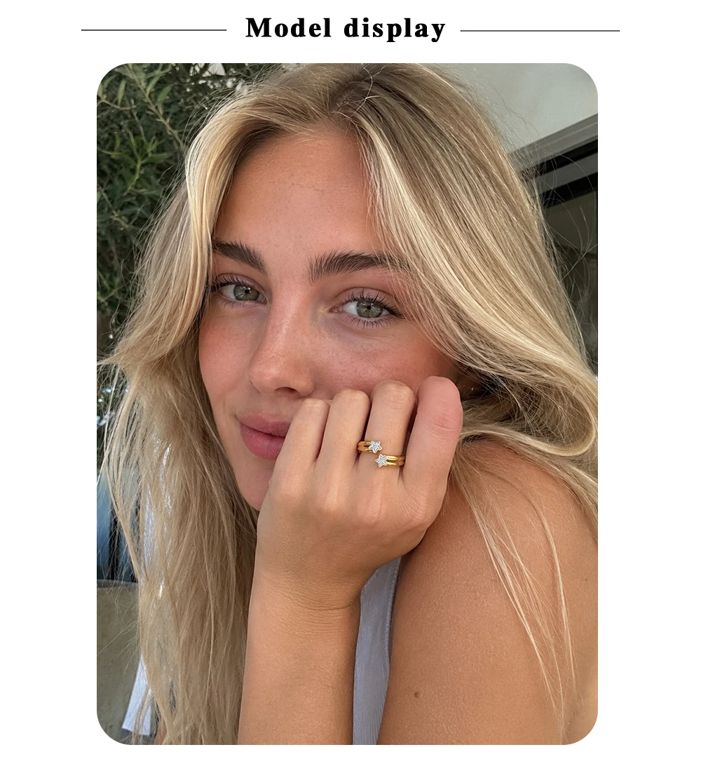 MamacitaSlay Creative 316L Stainless Steel Star Zircon Open End Ring Party Waterproof Jewelry Women's Ring High Quality Gift