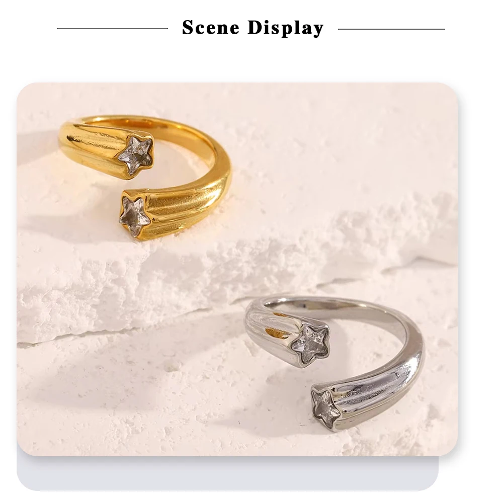 MamacitaSlay Creative 316L Stainless Steel Star Zircon Open End Ring Party Waterproof Jewelry Women's Ring High Quality Gift