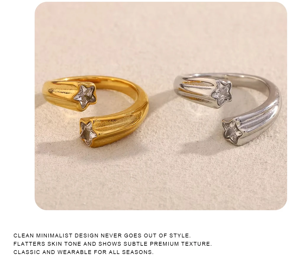 MamacitaSlay Creative 316L Stainless Steel Star Zircon Open End Ring Party Waterproof Jewelry Women's Ring High Quality Gift