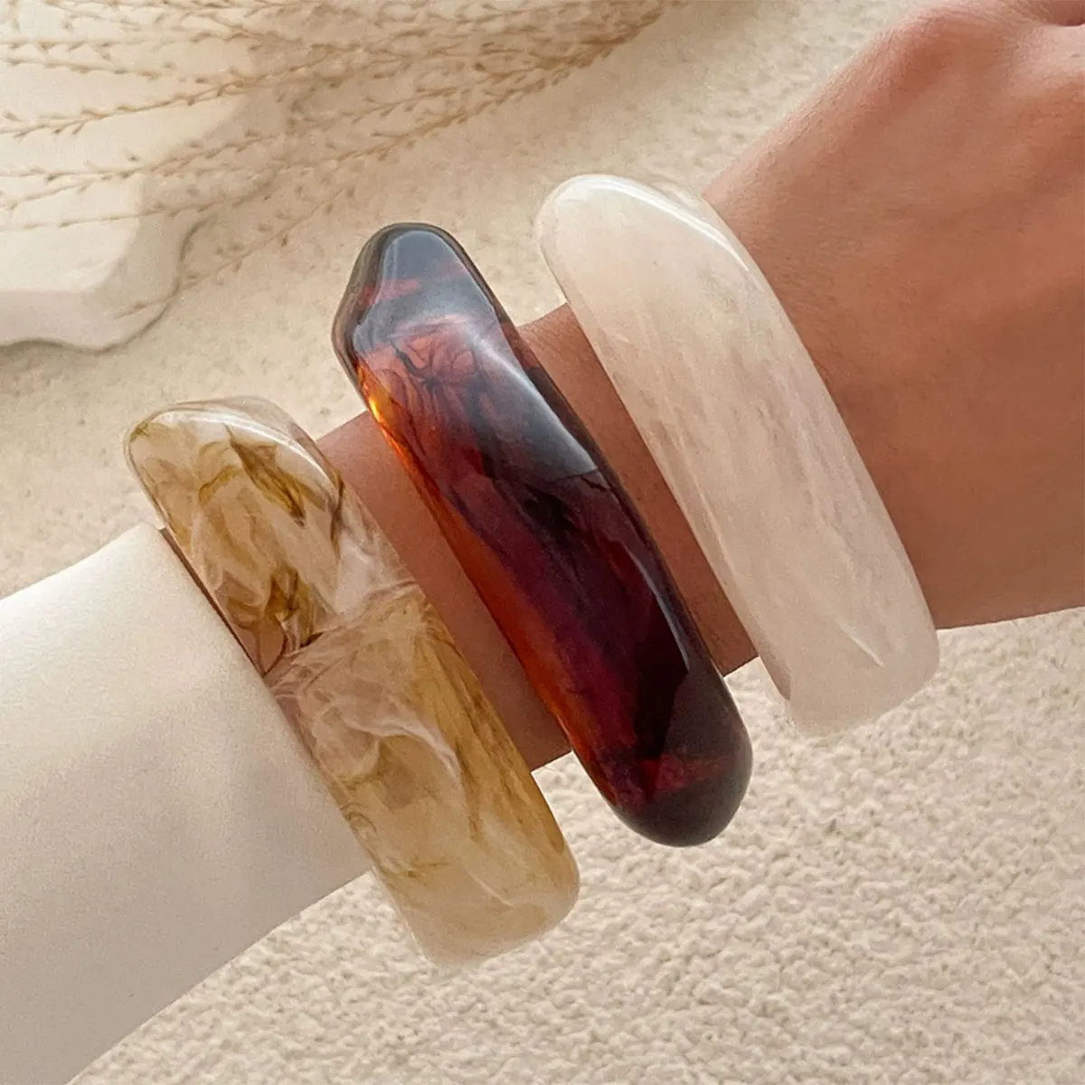 KMVEXO Vintage Punk Brown Coffee Thick Resin Acrylic Bangles Geometric Irregular Wide Cuff Bangle Bracelet For Women Men Jewelry
