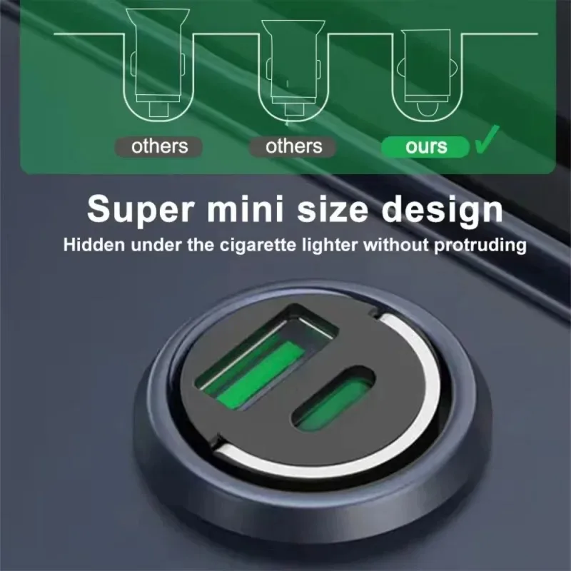 Mini Car Charger Fast Charging for iPhone QC3.0 Mini PD USB Type C Car Mobile Phone Charger for Xiaomi Samsung Huawei