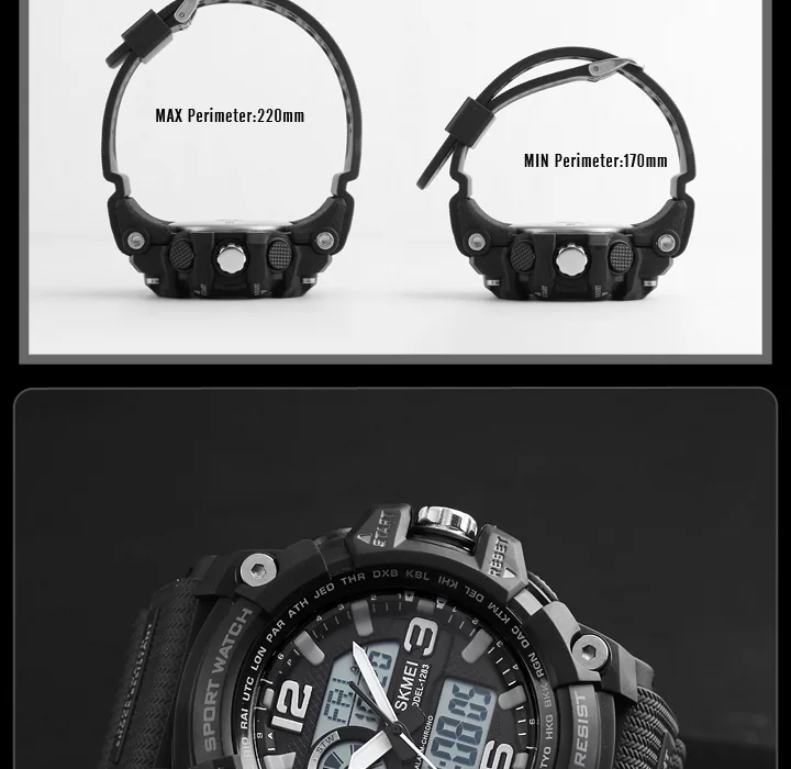SKMEI 1283 Military Digital Quartz Watch for Men Waterproof Sport Mens Electronic Shockproof Wristwatches LED Clock 1637 Reloj