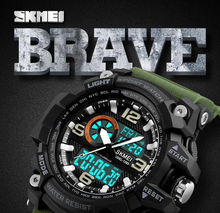 SKMEI 1283 Military Digital Quartz Watch for Men Waterproof Sport Mens Electronic Shockproof Wristwatches LED Clock 1637 Reloj