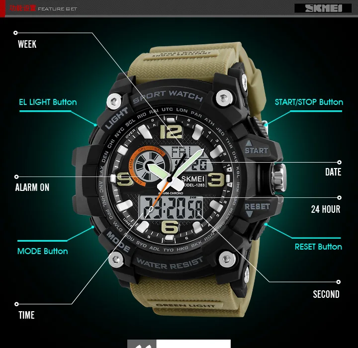 SKMEI 1283 Military Digital Quartz Watch for Men Waterproof Sport Mens Electronic Shockproof Wristwatches LED Clock 1637 Reloj