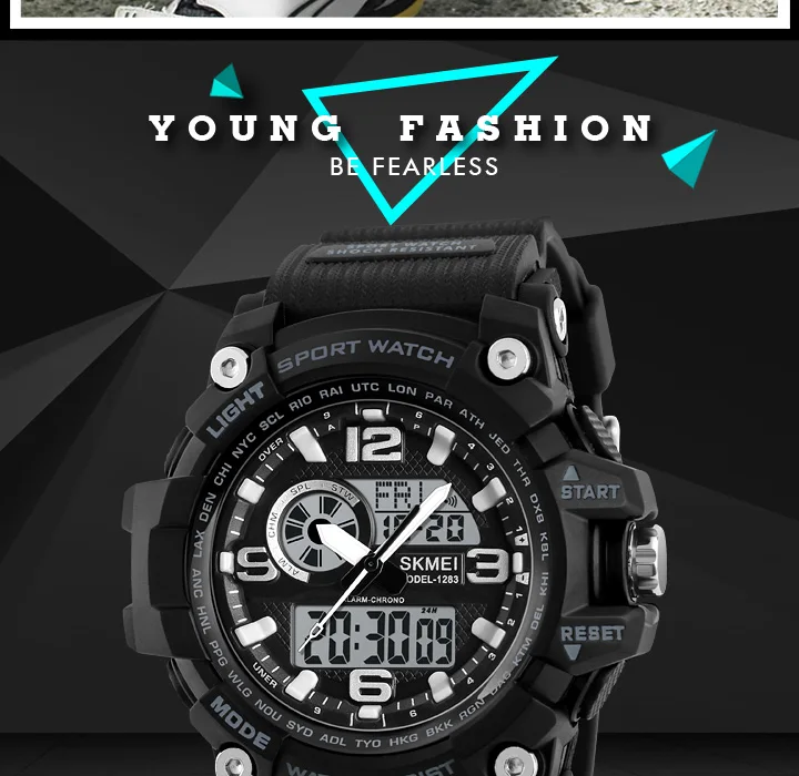 SKMEI 1283 Military Digital Quartz Watch for Men Waterproof Sport Mens Electronic Shockproof Wristwatches LED Clock 1637 Reloj