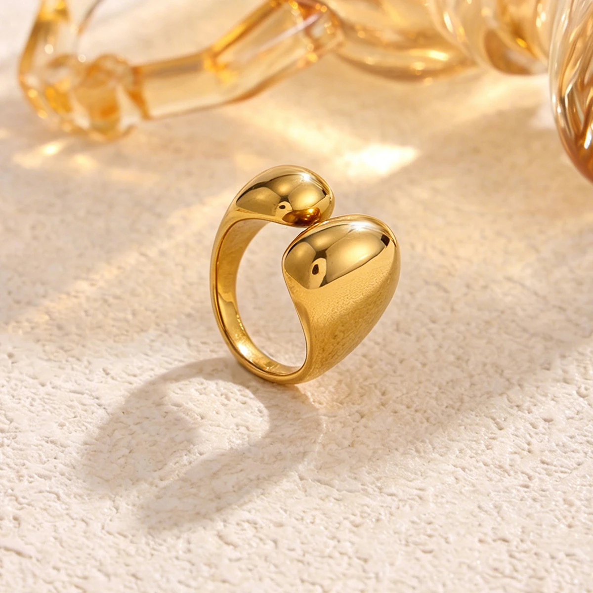 Ingemark Luxury Stainless Steel 18K PVD Gold Plated Rings for Women Shiny Zircon Stackable Open Rings Waterproof Jewelry Gifts