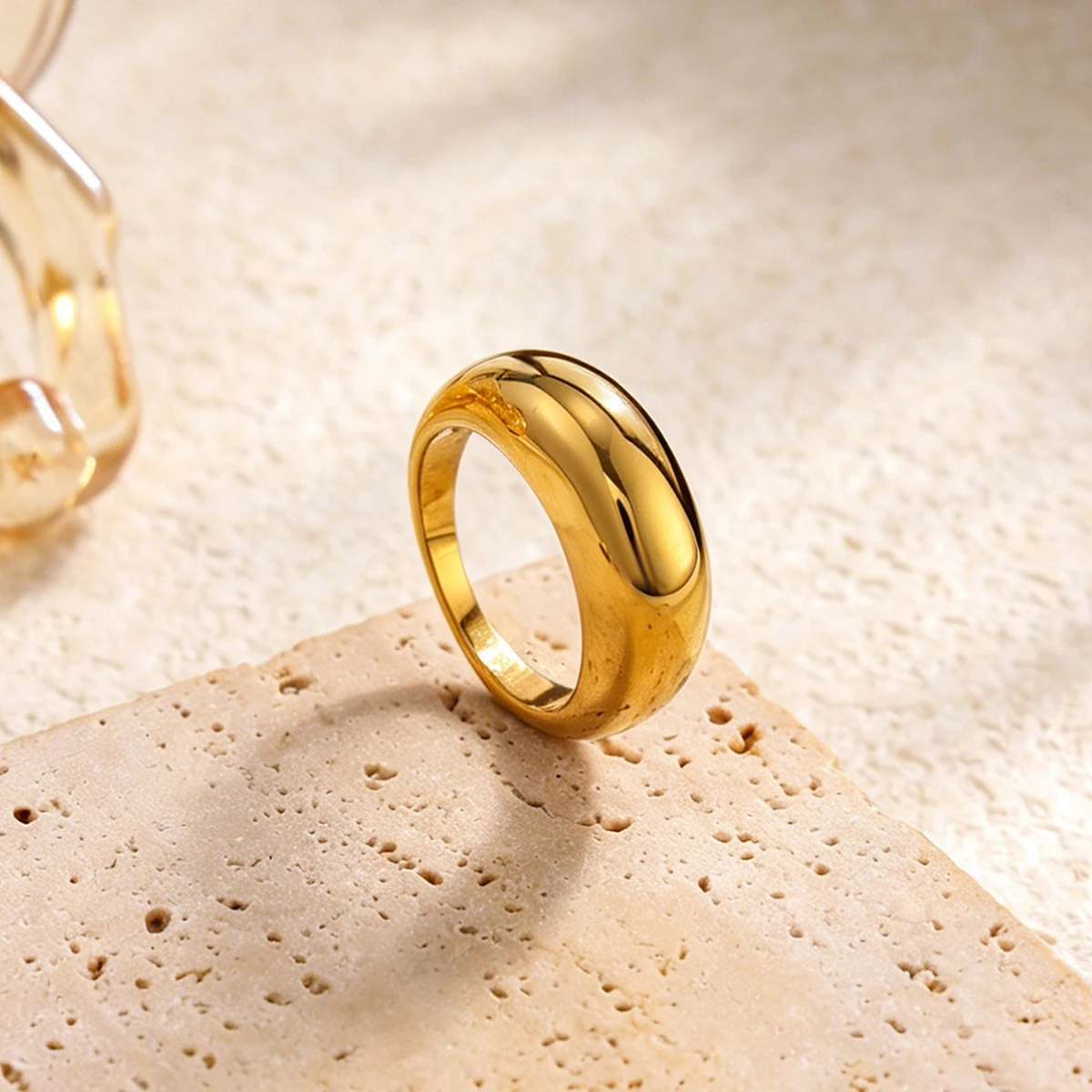 Ingemark Luxury Stainless Steel 18K PVD Gold Plated Rings for Women Shiny Zircon Stackable Open Rings Waterproof Jewelry Gifts