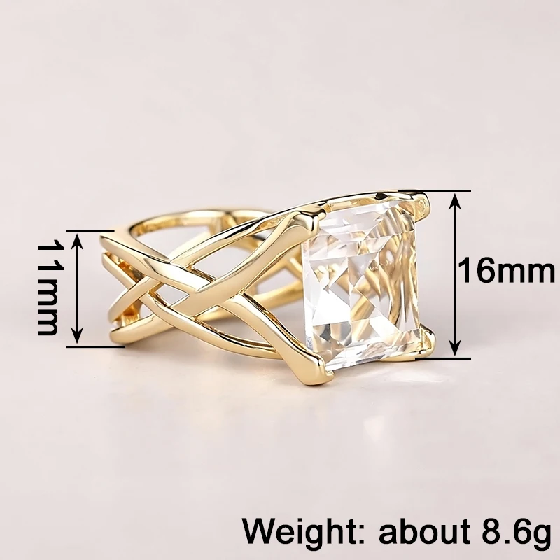 Huitan Cross Hollow Design Women Gold Color Ring Inlaid Bright White/Blue CZ Fashion Wedding Accessories Elegant Party Jewelry