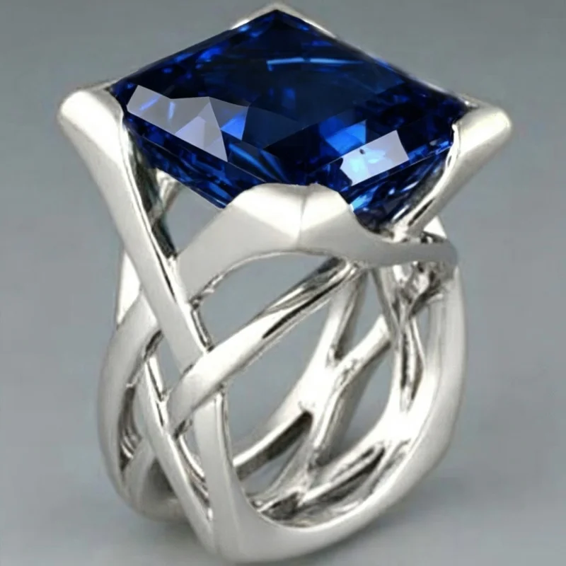 Huitan Cross Hollow Design Women Gold Color Ring Inlaid Bright White/Blue CZ Fashion Wedding Accessories Elegant Party Jewelry