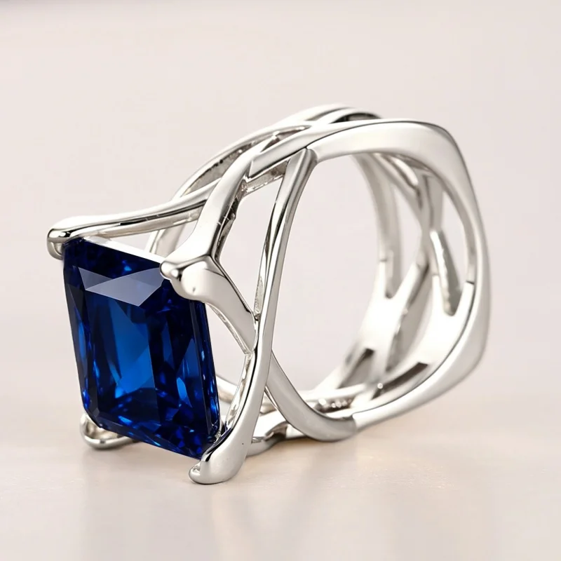 Huitan Cross Hollow Design Women Gold Color Ring Inlaid Bright White/Blue CZ Fashion Wedding Accessories Elegant Party Jewelry