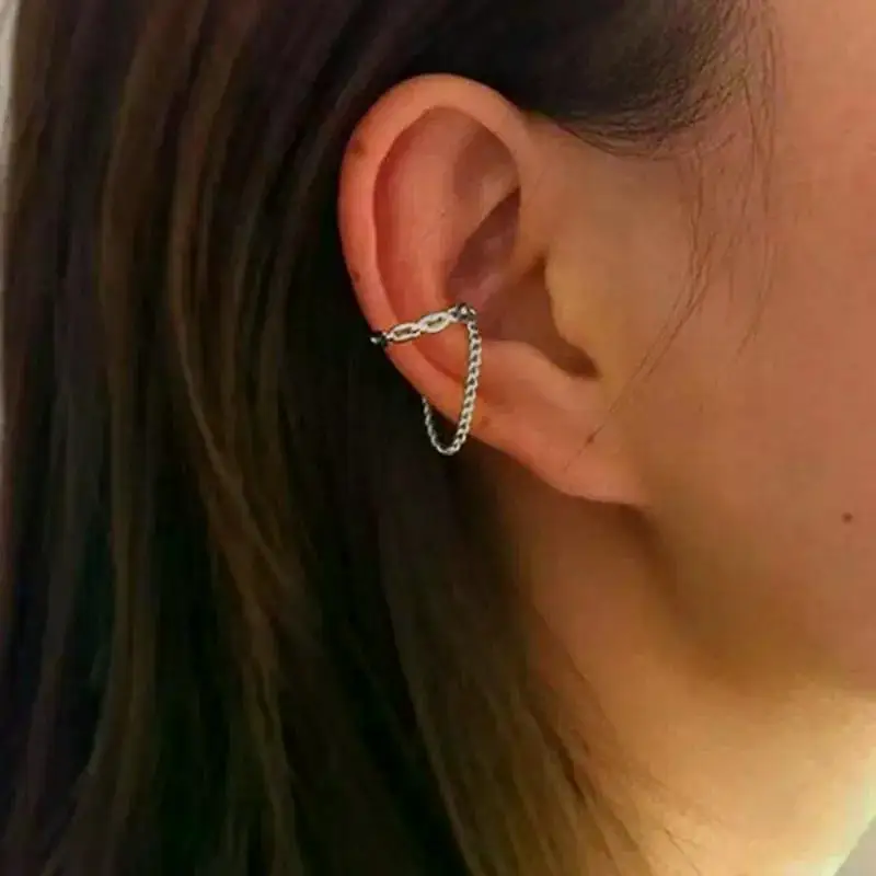 1Pc 2024 Fashion Minilist Fake Piercing Earcuff Earrings Chain Tassel Line for Woman No Piercing Ear Cuff Women Ear Jewelry
