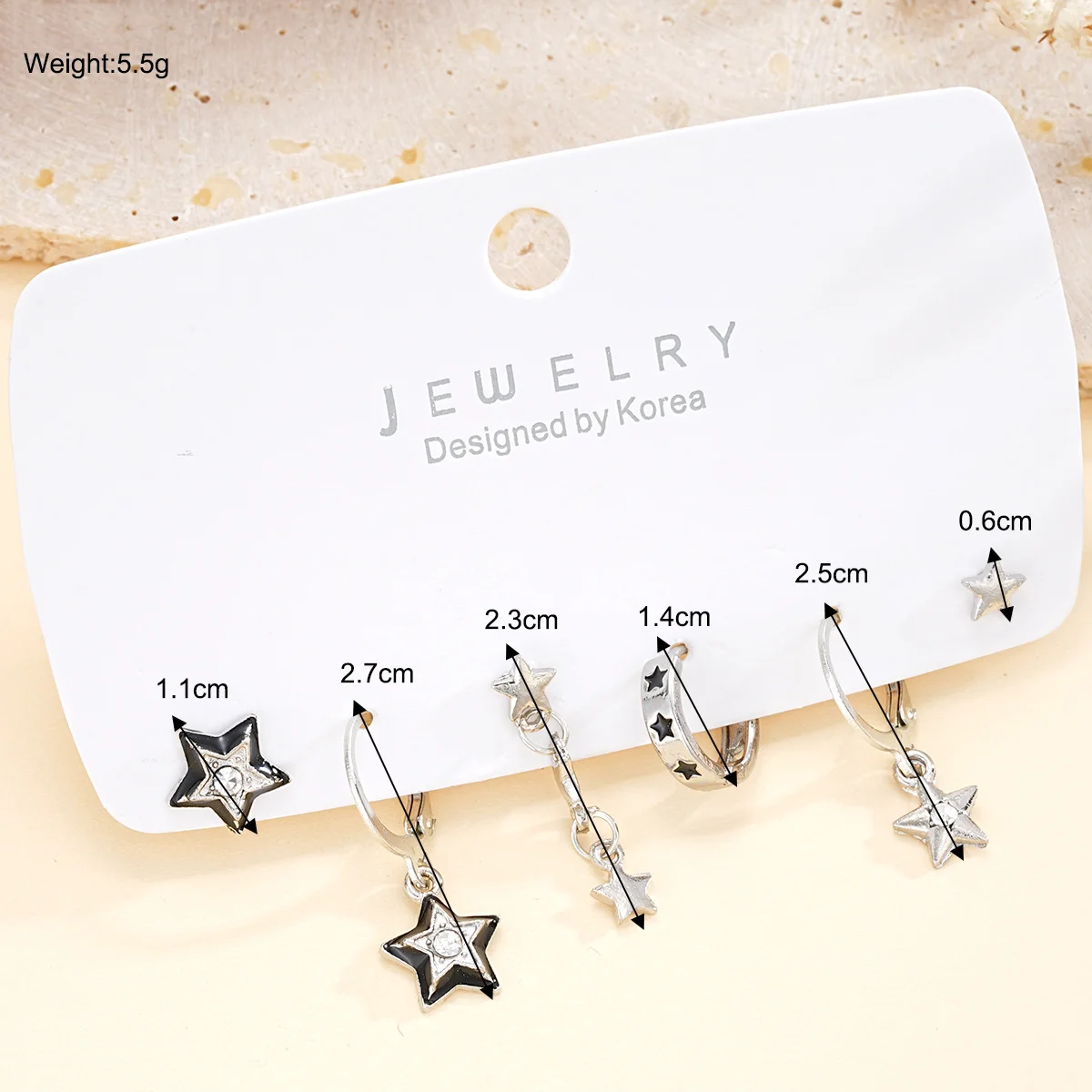 6Pcs Y2K Star Earrings Set For Women Fashion Goth Crystal Dangle Hoop Earrings Trendy Party Daily Wear Jewelry Birthday Gift New