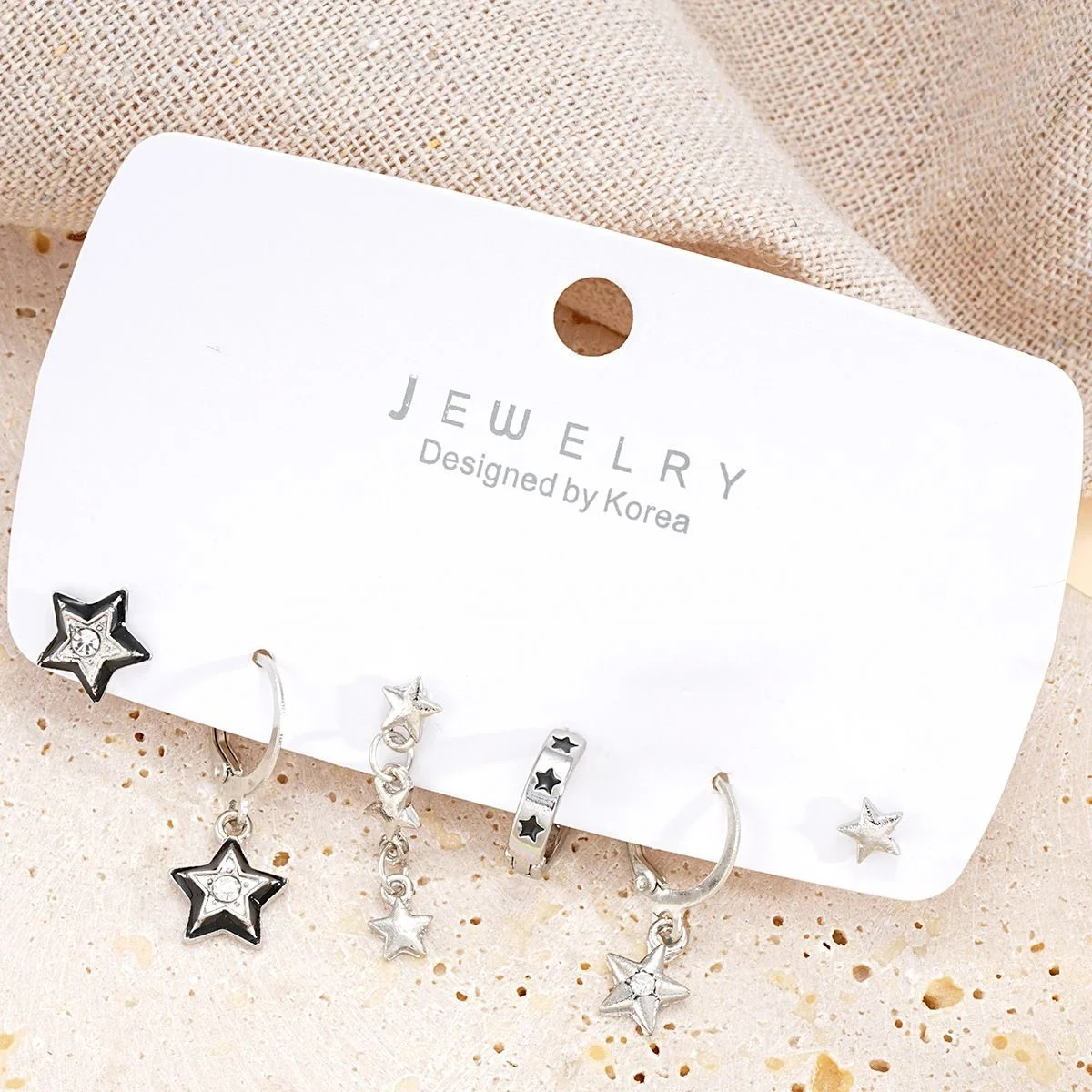 6Pcs Y2K Star Earrings Set For Women Fashion Goth Crystal Dangle Hoop Earrings Trendy Party Daily Wear Jewelry Birthday Gift New