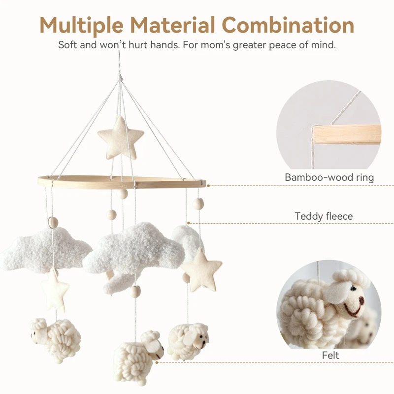 Baby Mobile Toy Wooden 0-12 Months Rattle Toy Baby Crib Mobile Toy Teddy Plush Alpaca Crib Bell Hanging Toy Baby Crib Bracket