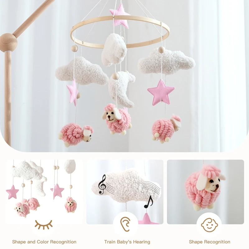 Baby Mobile Toy Wooden 0-12 Months Rattle Toy Baby Crib Mobile Toy Teddy Plush Alpaca Crib Bell Hanging Toy Baby Crib Bracket
