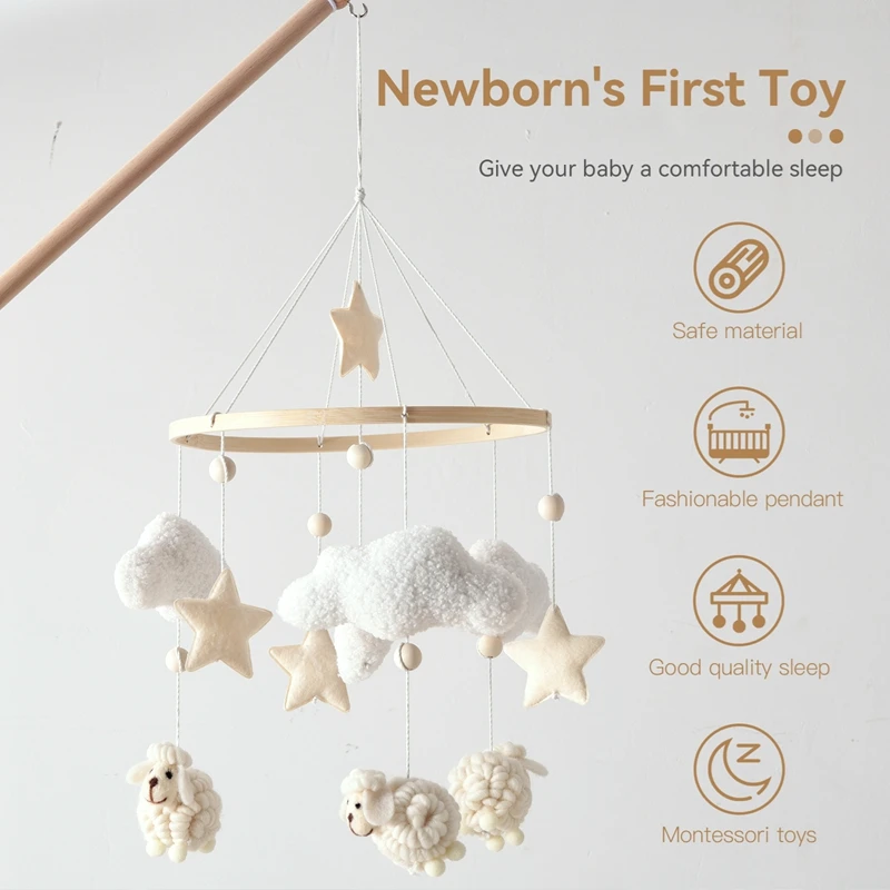 Baby Mobile Toy Wooden 0-12 Months Rattle Toy Baby Crib Mobile Toy Teddy Plush Alpaca Crib Bell Hanging Toy Baby Crib Bracket
