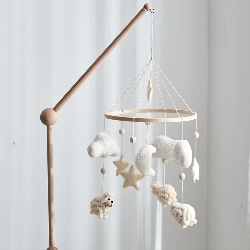 Baby Mobile Toy Wooden 0-12 Months Rattle Toy Baby Crib Mobile Toy Teddy Plush Alpaca Crib Bell Hanging Toy Baby Crib Bracket