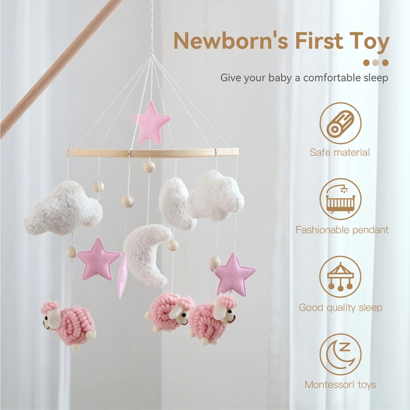 Baby Mobile Toy Wooden 0-12 Months Rattle Toy Baby Crib Mobile Toy Teddy Plush Alpaca Crib Bell Hanging Toy Baby Crib Bracket