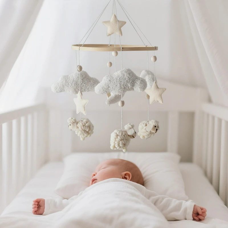Baby Mobile Toy Wooden 0-12 Months Rattle Toy Baby Crib Mobile Toy Teddy Plush Alpaca Crib Bell Hanging Toy Baby Crib Bracket