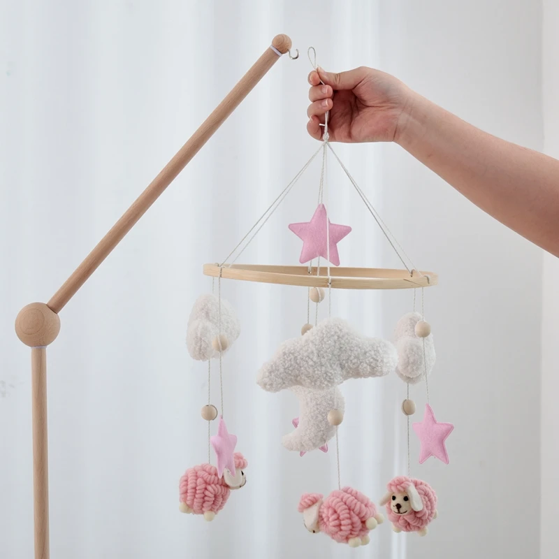 Baby Mobile Toy Wooden 0-12 Months Rattle Toy Baby Crib Mobile Toy Teddy Plush Alpaca Crib Bell Hanging Toy Baby Crib Bracket