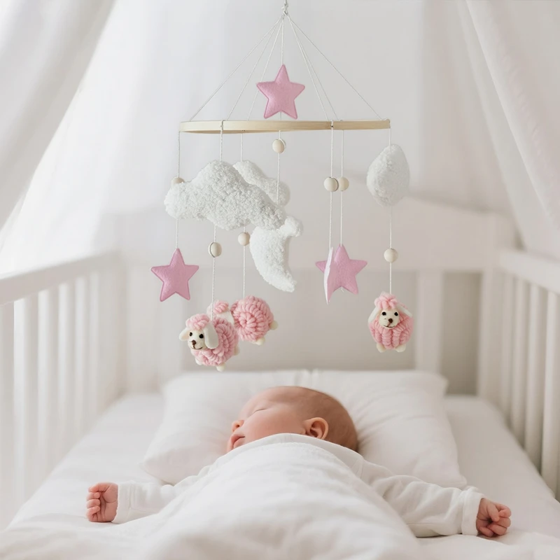 Baby Mobile Toy Wooden 0-12 Months Rattle Toy Baby Crib Mobile Toy Teddy Plush Alpaca Crib Bell Hanging Toy Baby Crib Bracket