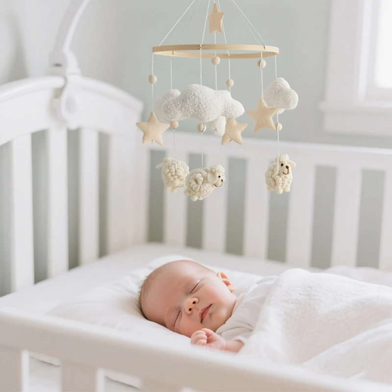 Baby Mobile Toy Wooden 0-12 Months Rattle Toy Baby Crib Mobile Toy Teddy Plush Alpaca Crib Bell Hanging Toy Baby Crib Bracket