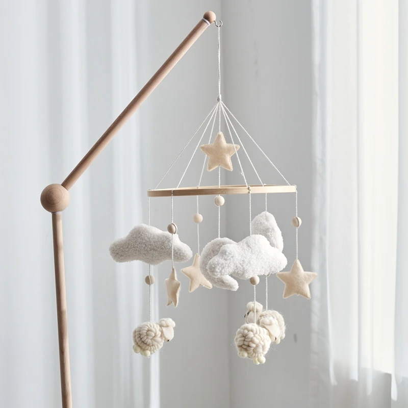 Baby Mobile Toy Wooden 0-12 Months Rattle Toy Baby Crib Mobile Toy Teddy Plush Alpaca Crib Bell Hanging Toy Baby Crib Bracket