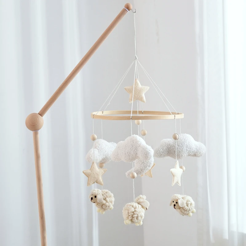 Baby Mobile Toy Wooden 0-12 Months Rattle Toy Baby Crib Mobile Toy Teddy Plush Alpaca Crib Bell Hanging Toy Baby Crib Bracket