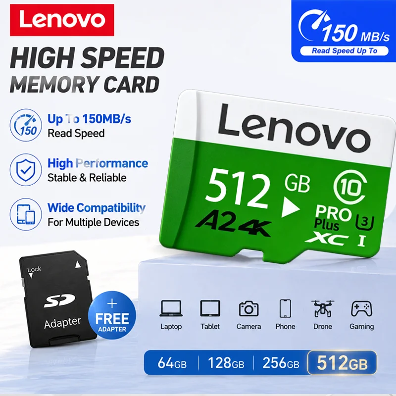 Lenovo Memory Card High Endurance Video Monitoring TF Card 64GB 128GB 512GB Golden Micro TF SD Card For SmartPhone Camera Drones