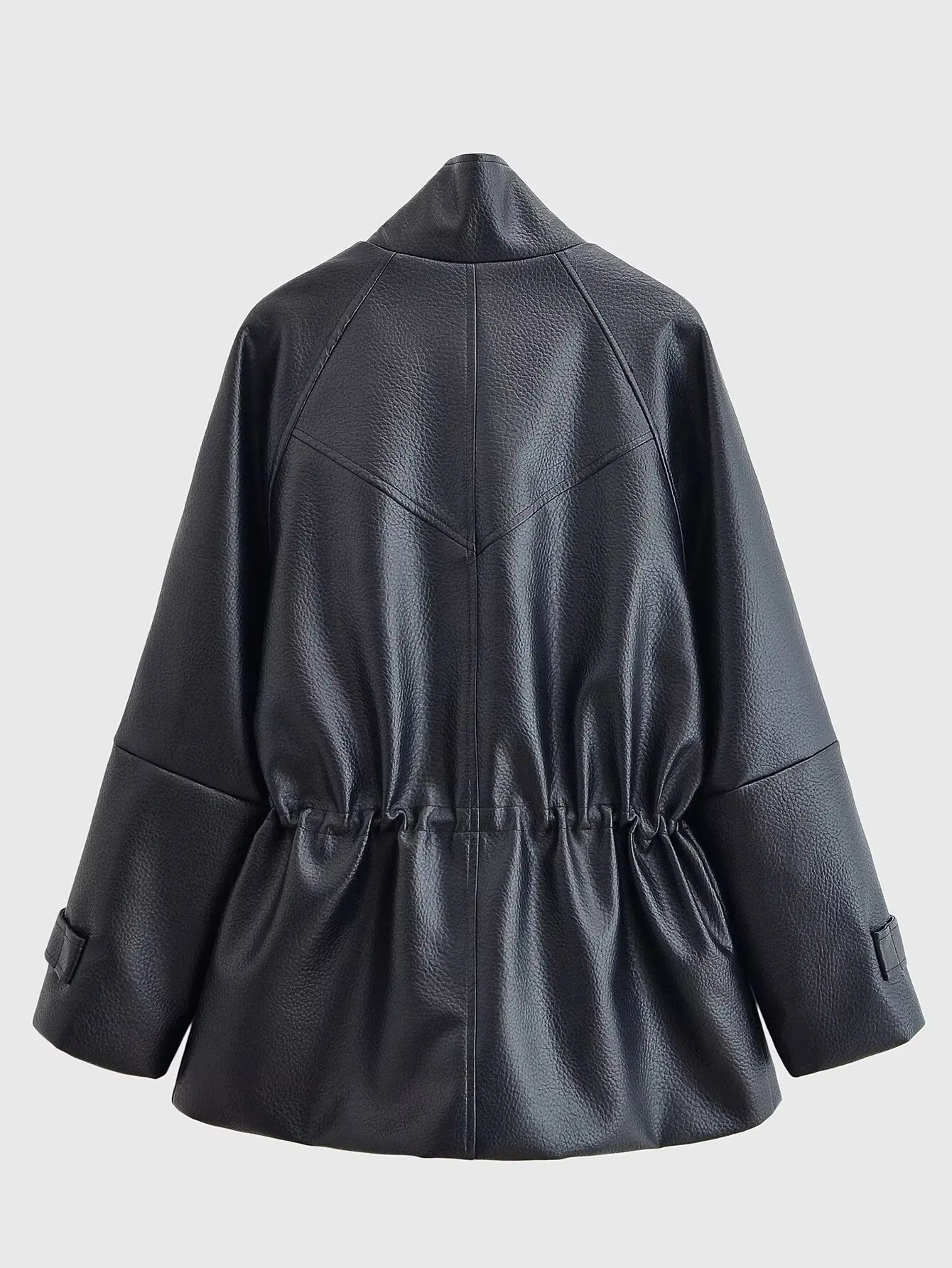 TFAFXY Women Leather Jacket Black Long Sleeve Zippers Pocket Stand Collar Female Coat 2026 Spring Autumn Lady New Outwear Y2K