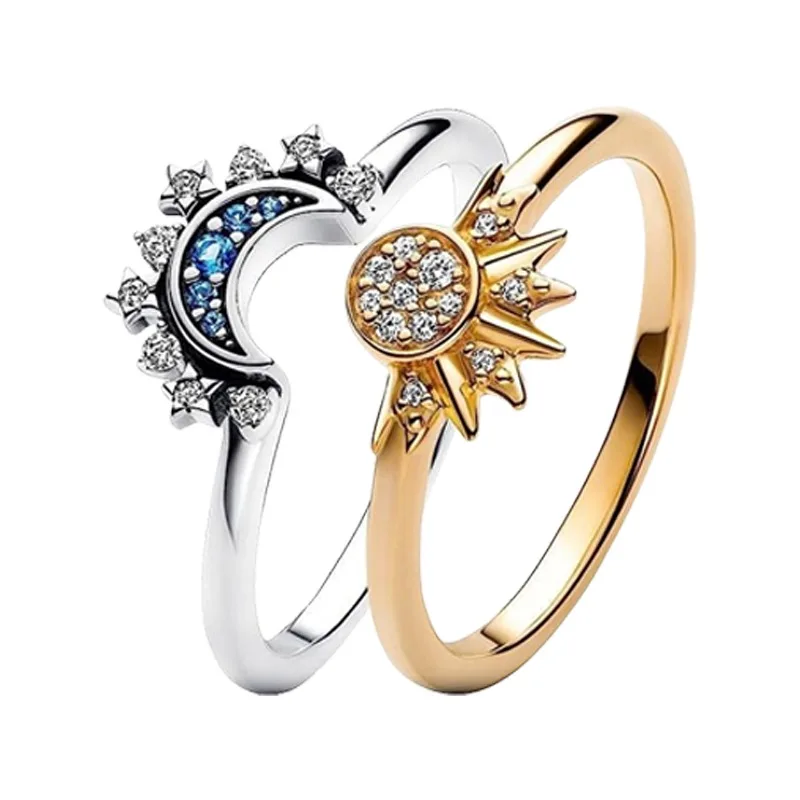 Fashion Star Moon Sun Ring Women Romantic Wedding Engagement Elegant Ladies Temperament Jewelry Accessories Anniversary Gift
