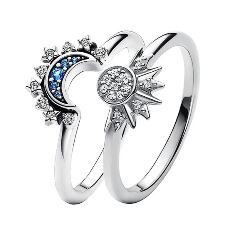 Fashion Star Moon Sun Ring Women Romantic Wedding Engagement Elegant Ladies Temperament Jewelry Accessories Anniversary Gift