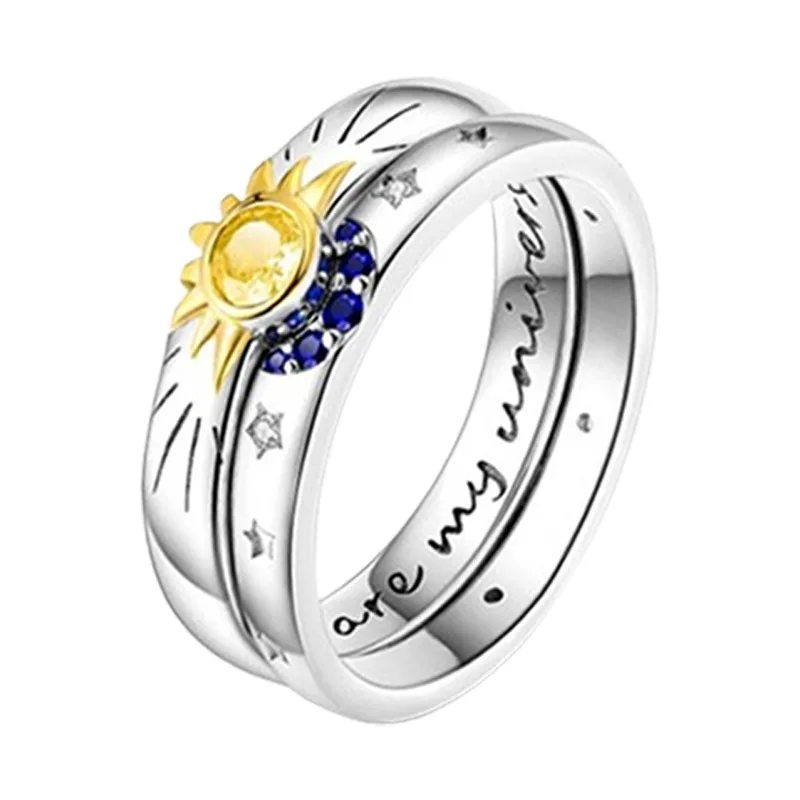 Fashion Star Moon Sun Ring Women Romantic Wedding Engagement Elegant Ladies Temperament Jewelry Accessories Anniversary Gift
