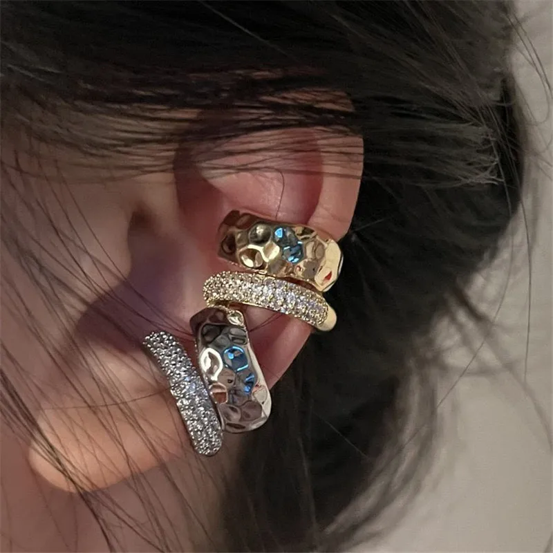 Fashion Zircon Double-layer Ear Cuff No Piercing Earring 2024 Trendy Punk Unique Metal Geometric Ear Clip for Women Jewelry