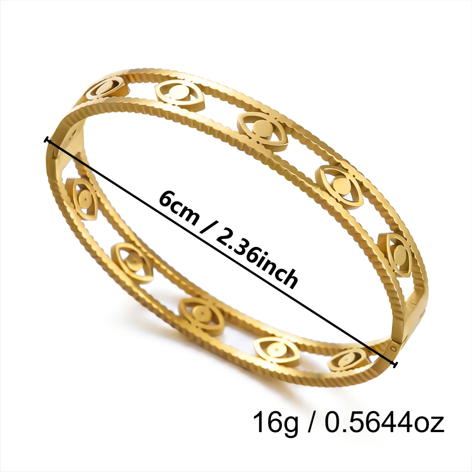 Exquisite Stainless Steel Cuff Bracelets For Women Gold Plated Evil Eye Zircon Wavy Shell Flower Open Bangle Waterproof Jewelry