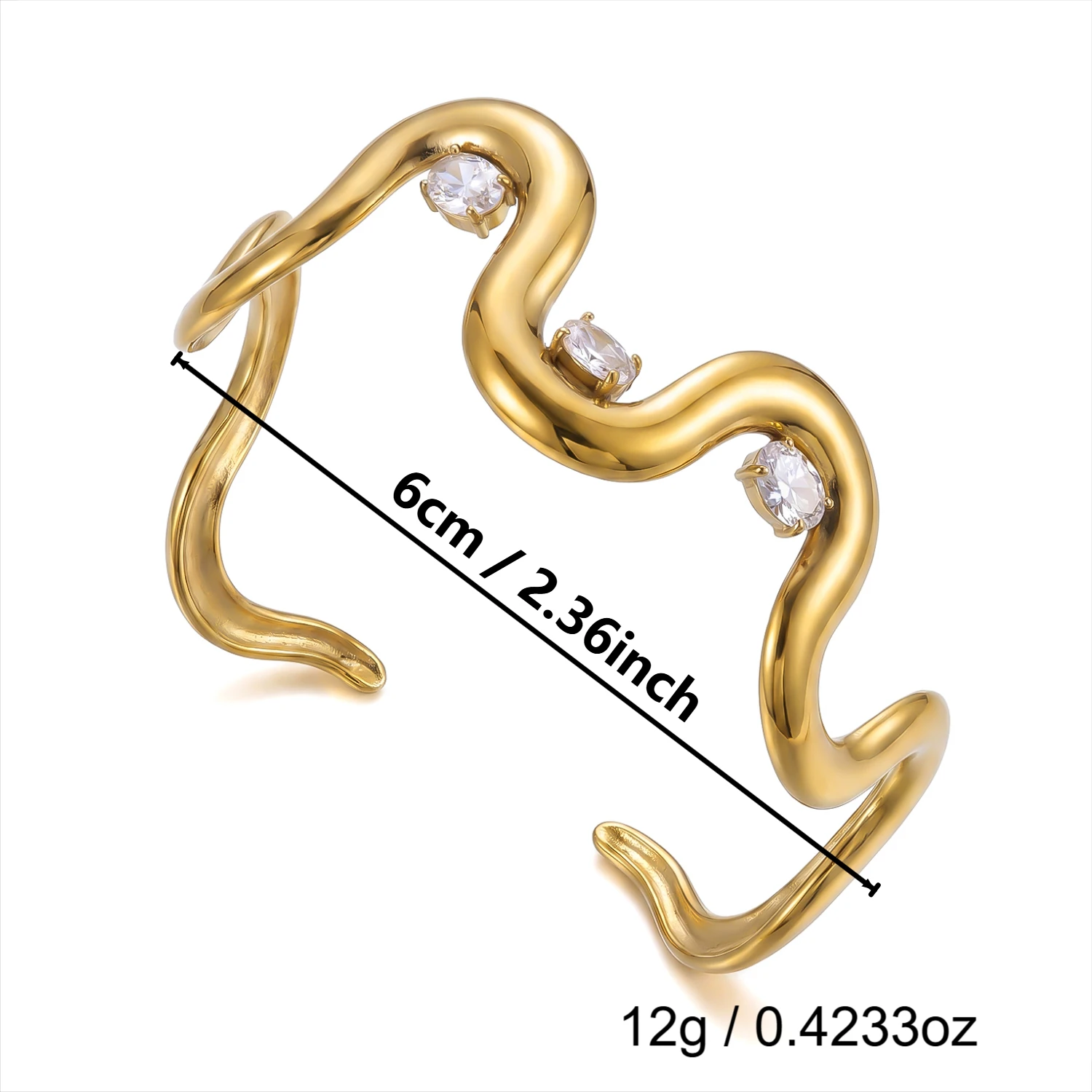 Exquisite Stainless Steel Cuff Bracelets For Women Gold Plated Evil Eye Zircon Wavy Shell Flower Open Bangle Waterproof Jewelry