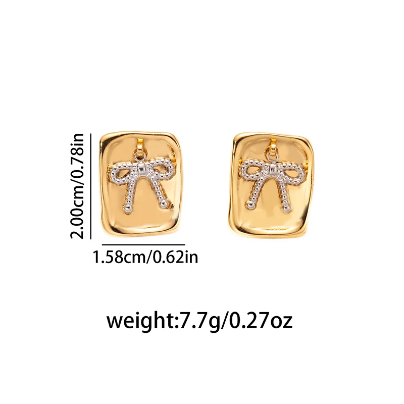 ANENJERY 316L Stainless Steel Heart Geometry Lines Bowknot Pearl Earrings For Women Luxury Vintage French Jewelry Gift Wholesale