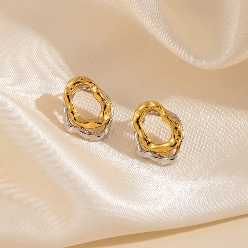 ANENJERY 316L Stainless Steel Heart Geometry Lines Bowknot Pearl Earrings For Women Luxury Vintage French Jewelry Gift Wholesale