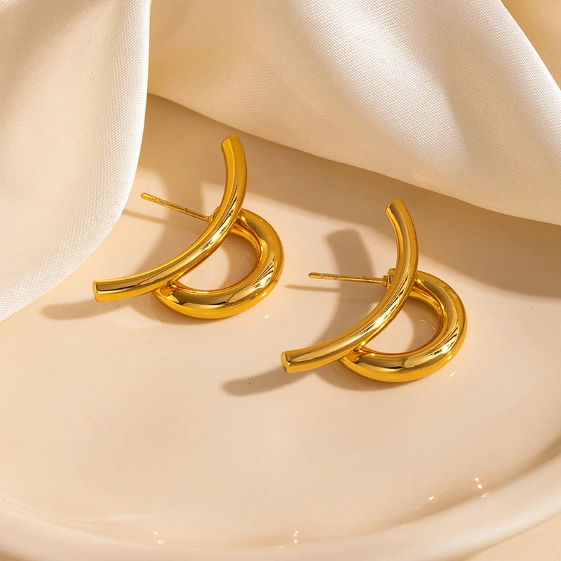 ANENJERY 316L Stainless Steel Heart Geometry Lines Bowknot Pearl Earrings For Women Luxury Vintage French Jewelry Gift Wholesale