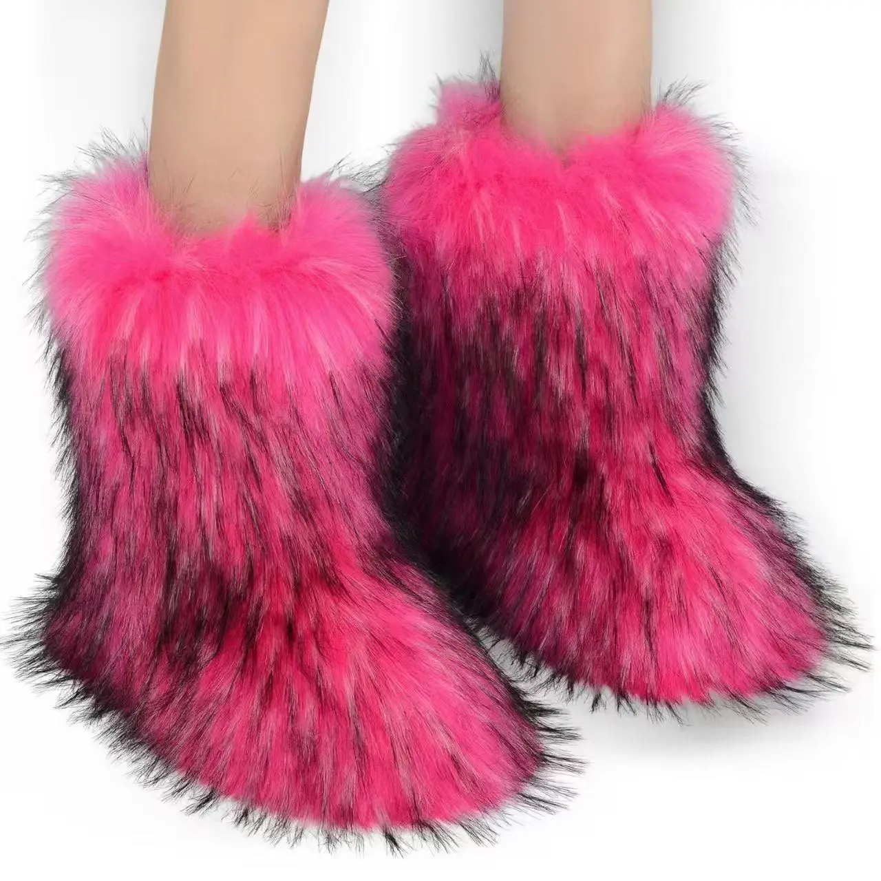 New Winter Shoes Women's Fashion Fluffy Faux Fur Boots Ladies Plush Warm Snow Boots Luxury Footwear Girls Furry Fur Booties36-45
