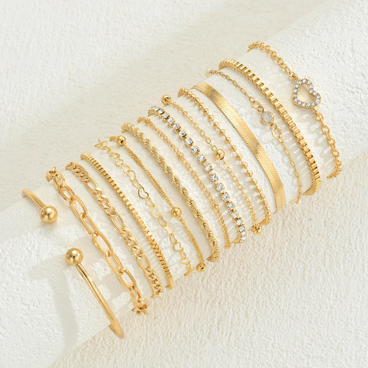 Fashion Elegant Heart Zircon Charm Bracelet Sets for Women Vintage Minimalist Multi-Element Twist Chain Metal Bracelets Jewelry
