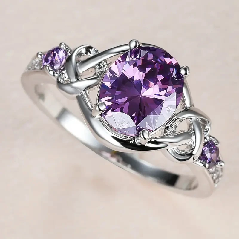 Huitan Graceful Rings with Blue/Purple CZ Noble Gentle Creative Engagement Jewelry for Women Delicate Fashion Finger Accessories