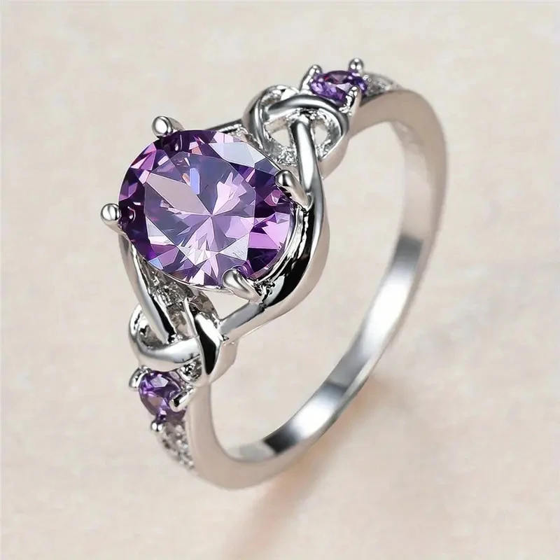 Huitan Graceful Rings with Blue/Purple CZ Noble Gentle Creative Engagement Jewelry for Women Delicate Fashion Finger Accessories