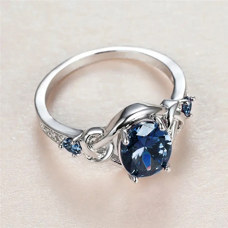 Huitan Graceful Rings with Blue/Purple CZ Noble Gentle Creative Engagement Jewelry for Women Delicate Fashion Finger Accessories
