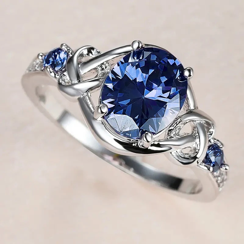Huitan Graceful Rings with Blue/Purple CZ Noble Gentle Creative Engagement Jewelry for Women Delicate Fashion Finger Accessories